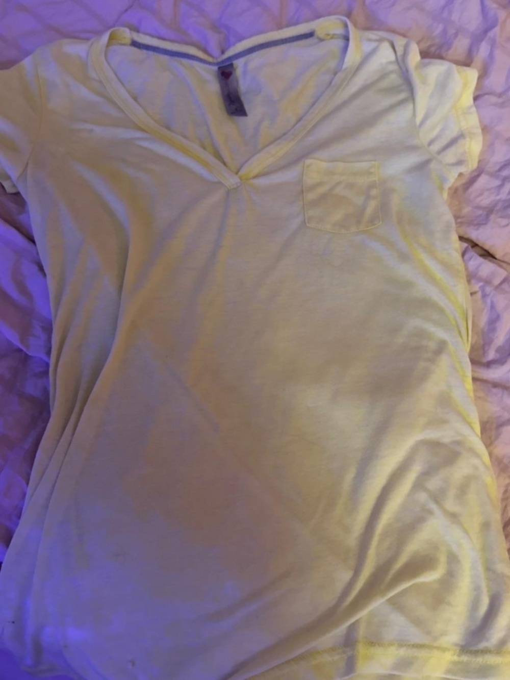 Womens Yellow V neck shirt with front pocket Small